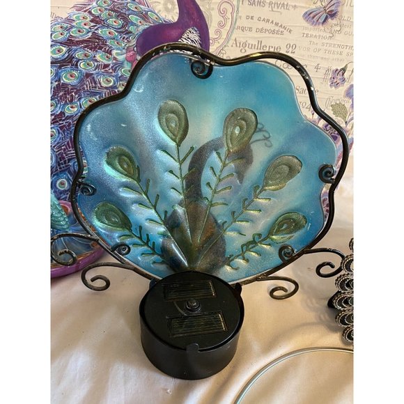Peacock Accessories Lot Windchime Ring Holder Frame Glass Candle Holder and More - Picture 7 of 10